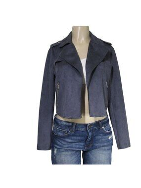 BY ANTHROPOLOGIE Faux Suede Moto Expressway Biker Crop Jacket Boho Open Front S